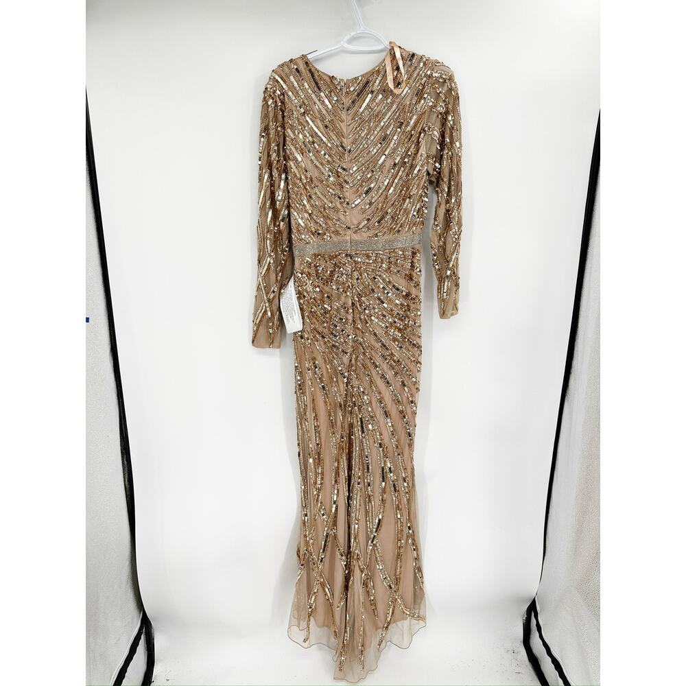 Mac Duggal 5438 Gold Copper Long Sleeve Streaked Sequin Gown Size 8 NWT - Picture 5 of 9